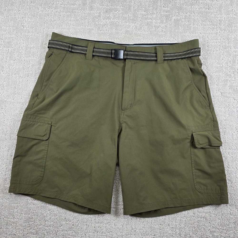 Orvis Mens Cargo Shorts Olive Green Performance Hiking Camping Belted Size 38